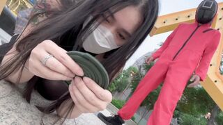 A hot Chinese girl participates in a Squid Game adult version with sexy challenges