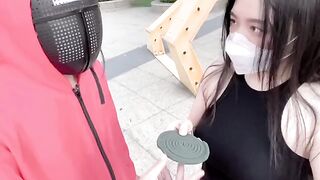 A hot Chinese girl participates in a Squid Game adult version with sexy challenges