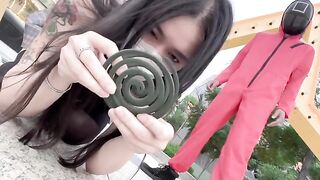 A hot Chinese girl participates in a Squid Game adult version with sexy challenges