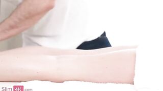 Masseur with a handsome face seduced his client, a cute girl