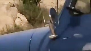 The driver had sex with a girl with beautiful big tits right on the road