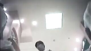 The camera is hidden at the checkout in the store and shoots up skirts