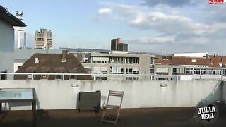 Brunette with big beautiful tits fucked on the roof in POV style