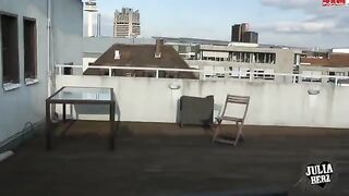 Brunette with big beautiful tits fucked on the roof in POV style
