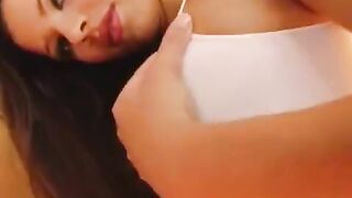 Girl plays with her big vagina using a dildo in close-up