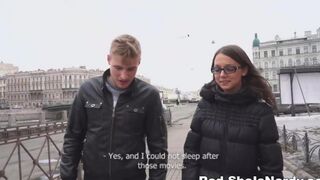 The first guy with a package, Russian beauty gave the blowjob