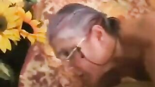 A man has sex with his gray-haired mistress wearing black stockings