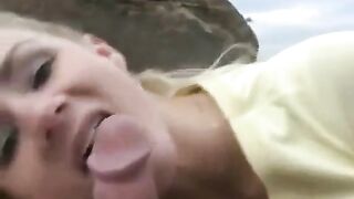 A dessert from sperm on the face of a young blondie in POV