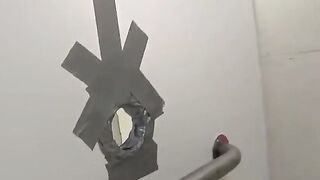 A man fucked a girl in the holes in the club toilet