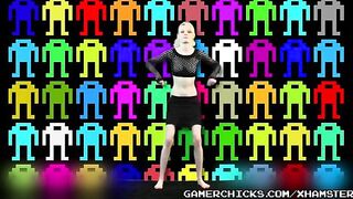 Sexy blondie does a striptease in front of the audience of adult men