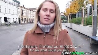 A blonde is willing to have sex for a new soft sofa
