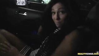 Brunette woman received a discharge on her face after sex in bed