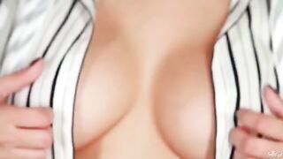 A blowjob with a stunning brunette with large natural tits