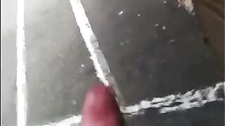 He could jerk off his big cock right on the street, but it's better to do it at home