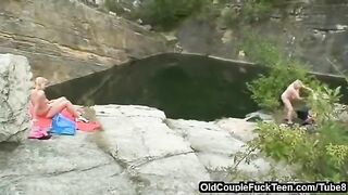 A mother and daughter share father's dick in their holes