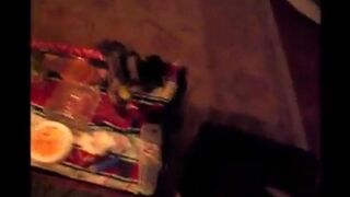 A drunk girl found herself in a trash can, engaging in intense oral action