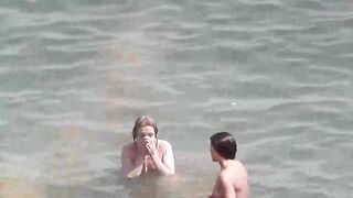 Nude beauty washing in the sea, a thrilling and erotic sight to behold!