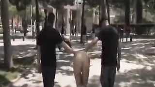 Group sex with cute girls on the public street