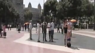 Group sex with cute girls on the public street