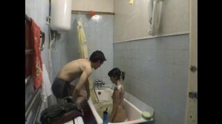 A girl has sex with her brother in the bathroom, captured in steamy detail