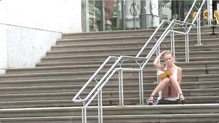 A girl walks on the street without panties and gets fucked hard
