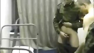 Barracks sex with a chick, surrounded by excited soldiers