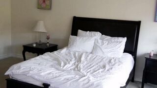 Two cute blondies have gentle sex in the bedroom, showcasing their delicate passion
