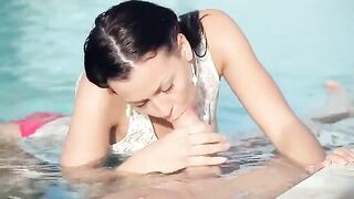 Sexual Russian beauty has sex right in the pool with a young boy