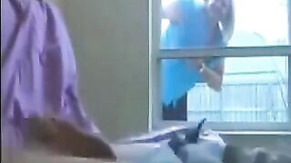 A woman spies on a guy masturbating in the ward