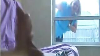 A woman spies on a guy masturbating in the ward