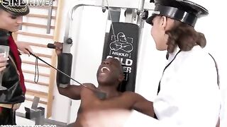 Negro guy fucks two hot girls in a steamy threesome scene