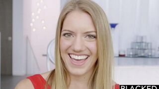 Blonde beauty takes a huge black cock in her tight holes