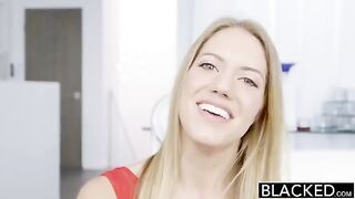 Blonde beauty takes a huge black cock in her tight holes