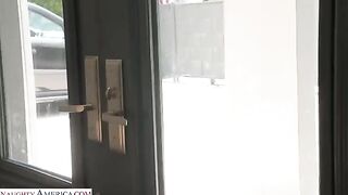 Skinny brunette takes a thick member in her juicy ass hole