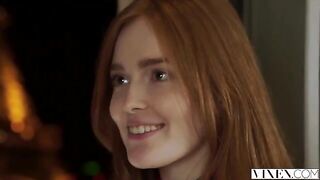 The guy licked the red hair of a passionate girl, then fucked her