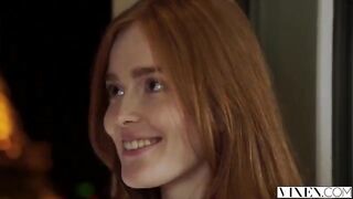 The guy licked the red hair of a passionate girl, then fucked her