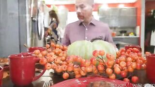 Stuffing my wife’s cherry pie with a big cock on the table