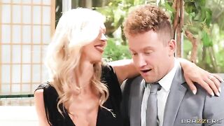 Blonde threesome sex with mature and young in FFM