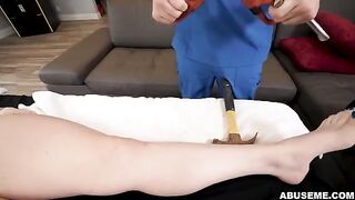 The woman gets a rough massage, and she loves it very much
