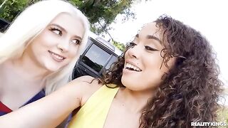 Two beautiful girls shared a big black cock in an interracial scene