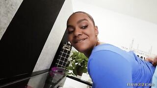 The girl is shadowing her colleague at work and masturbating