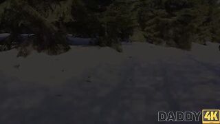 Babe fucked on a sled by the fireplace in HD