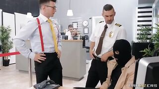 A guy in a mask fucks with the bank employee right in the bank