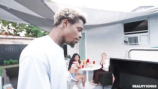 Black guy has sex with slim girl at BBQ party