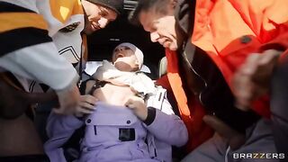 An angel made of snow is getting fucked by two guys