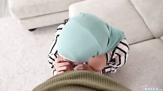 A man fucked a modest girl wearing a hijab on the couch