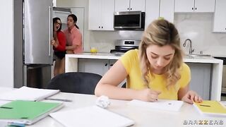 Unforgettable big natural tit threesome with a hot tutor tips