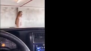 Redhead girl is fucking in the garage, not hiding her boobs