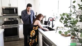 A babysitter gets too close to the father in a steamy encounter