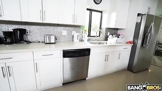 A maid is doing her cleaning without any clothes on the body